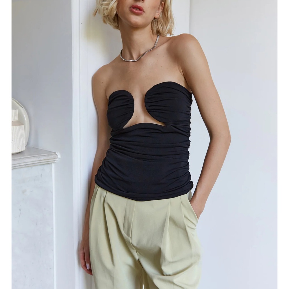 Pixie Market Black Strapless Cutout Top
